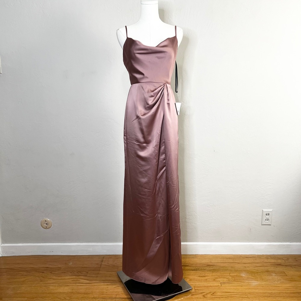 Dessy Collection 3072 Sienna Satin Charmeuse Cowl Neck Maxi Dress Formal Size 0
